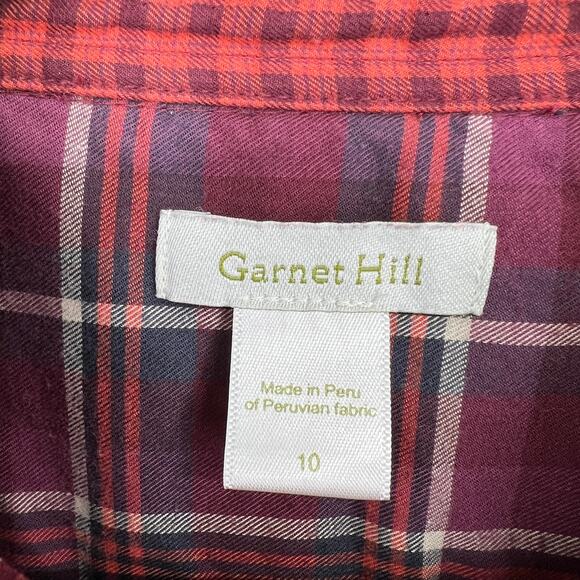 Garnet Hill Plaid Button Down Long Sleeve Organic Pima Cotton Shirt Women's 10 - Picture 3 of 5